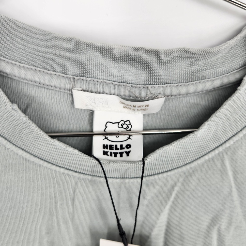 Zara Medium Grey Hello Kitty Crew Neck Short Sleeve Shirt NWT - Picture 3 of 8